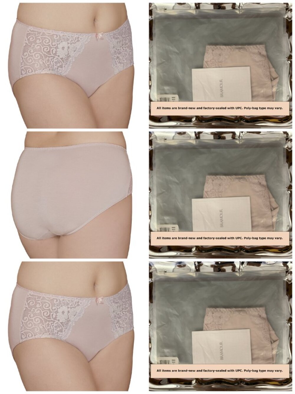 Set of 3! Panties 3XL Briefs Bramour Chelsea 36 FITS 35-36" High-Waist Nude Lace